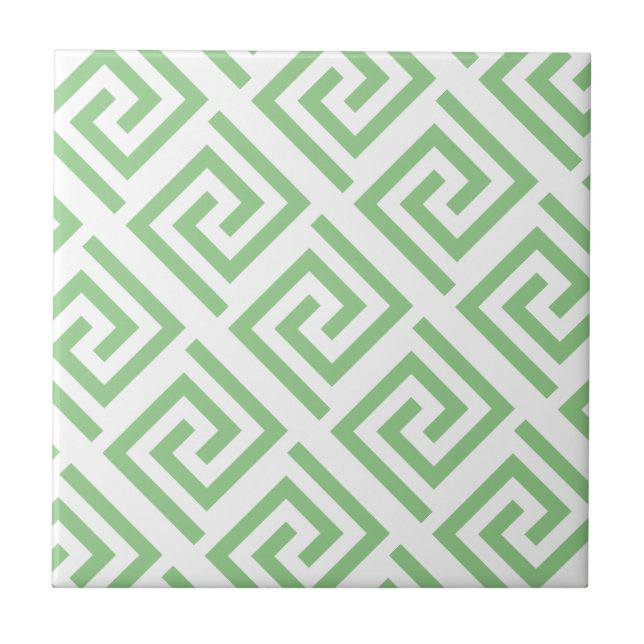 Azulejo Greek Key Patterns White Sage Green Custom Classy (Frente)