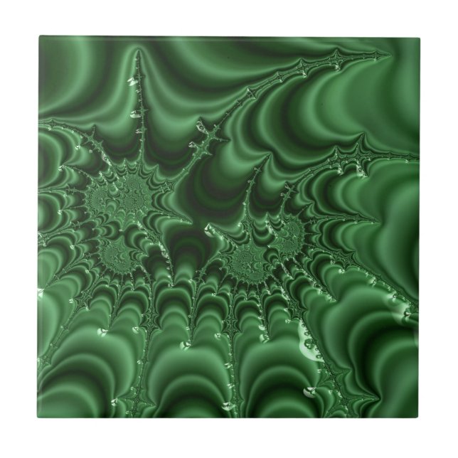 Azulejo Green Agate Gemstone Look Fractal Resumen Arte (Frente)