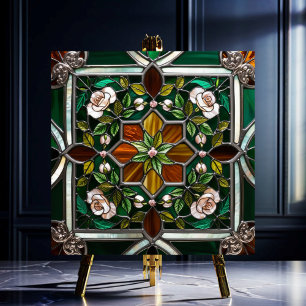 Azulejo Green & Amber Rosa Mandella StainGlass Look