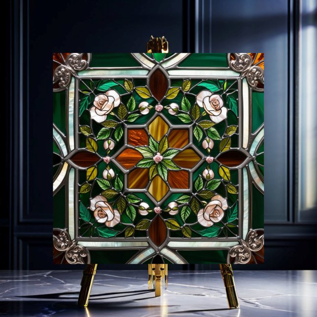 Azulejo Green & Amber Rosa Mandella StainGlass Look (Subido por el creador)