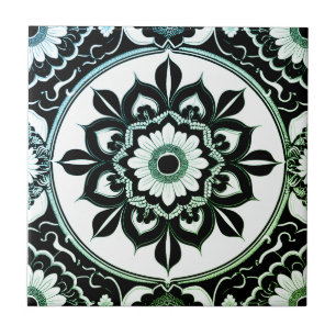 Azulejo Green and Black Mandala Tile