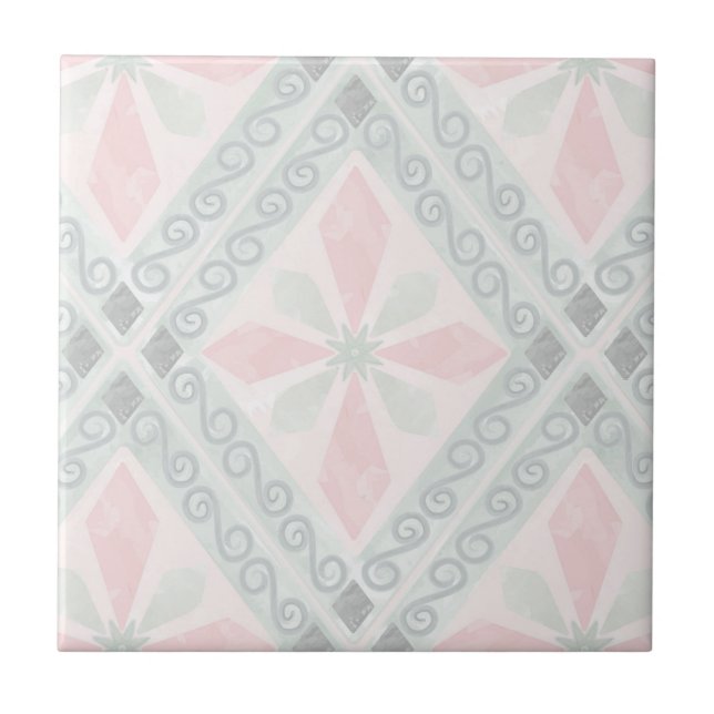 Azulejo Green and pink pastel diamond pattern (Frente)