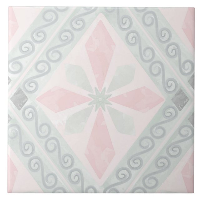 Azulejo Green and pink pastel diamond pattern (Frente)