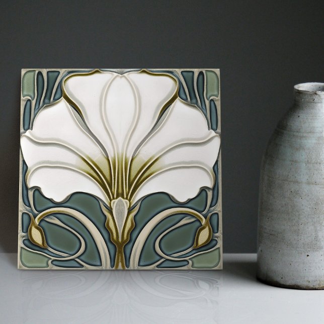 Azulejo Green Calla Lily Backsplash Repro Art Nouveau (Subido por el creador)