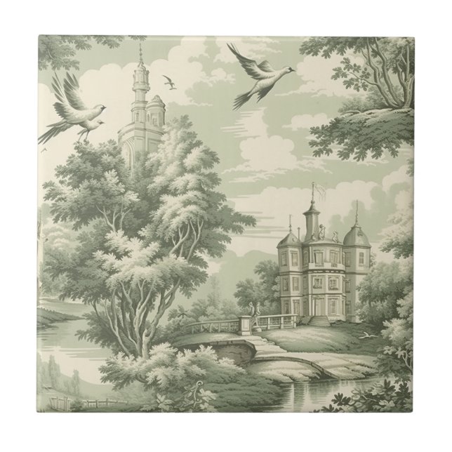 Azulejo Green Countryside Hot Air Balloon Toile (6) (Frente)