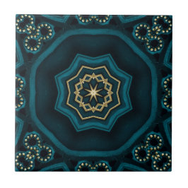 Azulejo Green Gold Boho Rosette Mandala