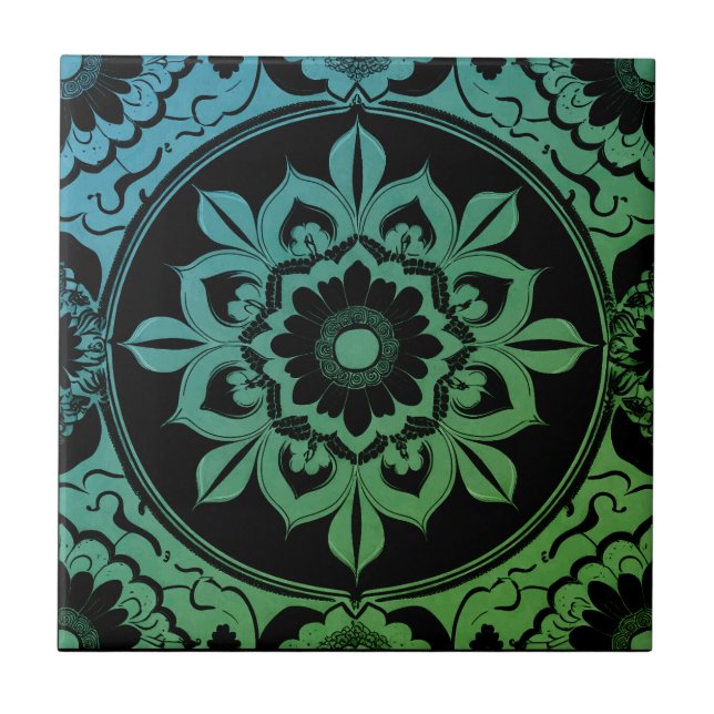 Azulejo Green Gradient Mandala Ceramic Tile (Frente)
