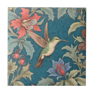 Azulejo Green Hummingbird Bird William Morris estilo derec
