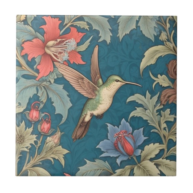 Azulejo Green Hummingbird Bird William Morris estilo derec (Frente)
