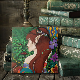 Azulejo Green Man Elf Fantasy Floral