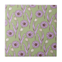 Green Purple Retro Y2K Funky Hippie Flower Pattern