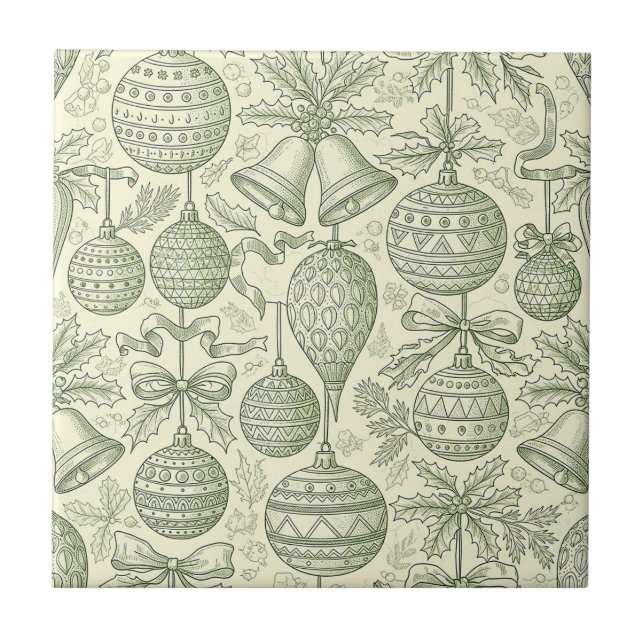 Azulejo Green Toile Christmas Bells & Ornaments Pattern 2 (Frente)