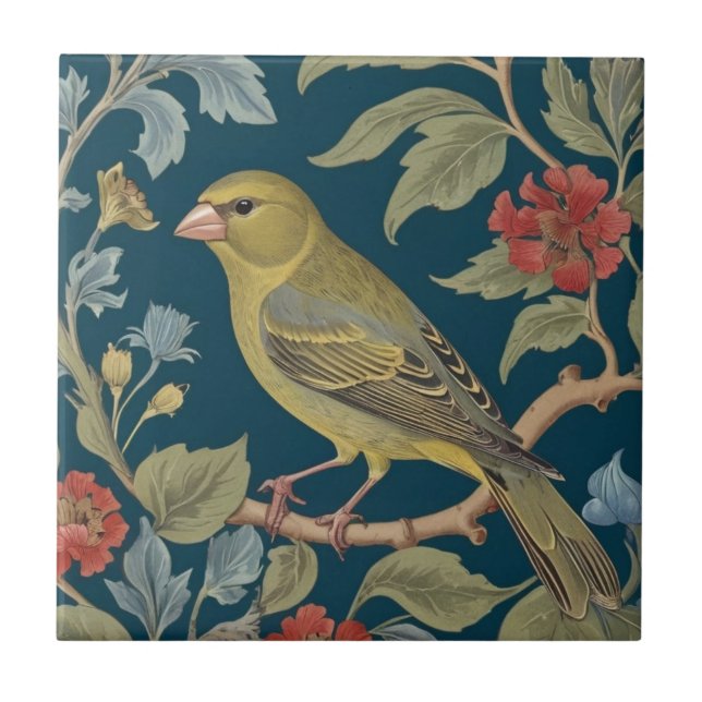 Azulejo Greenfinch William Morris estilo L Green Finch Bir (Frente)
