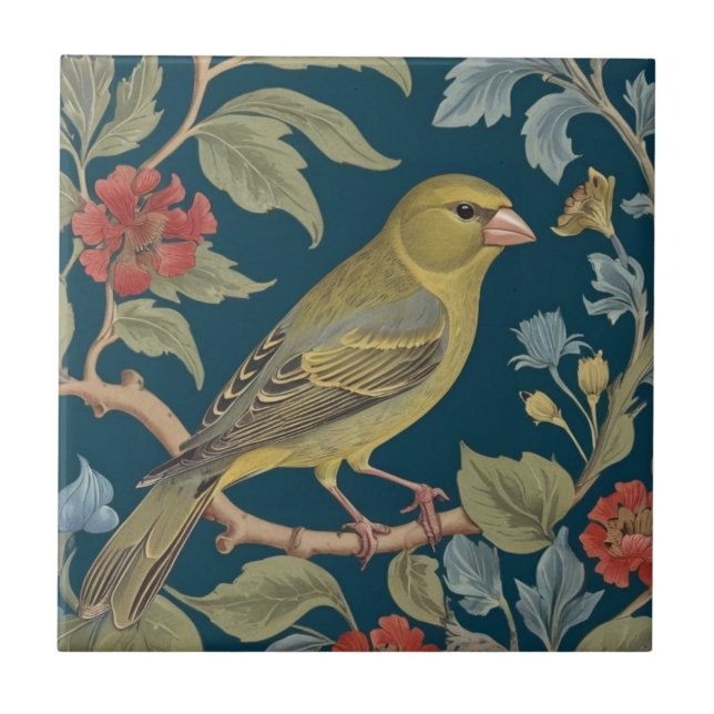 Azulejo Greenfinch William Morris estilo R Green Finch Bir (Frente)