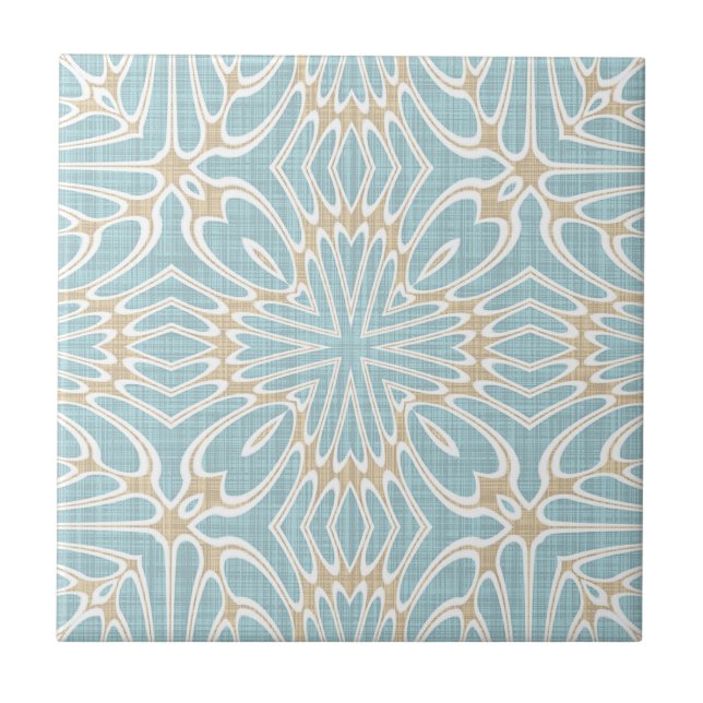Azulejo Greige Seafoam Green Taupe Brown Ethnic Tribe Art (Frente)