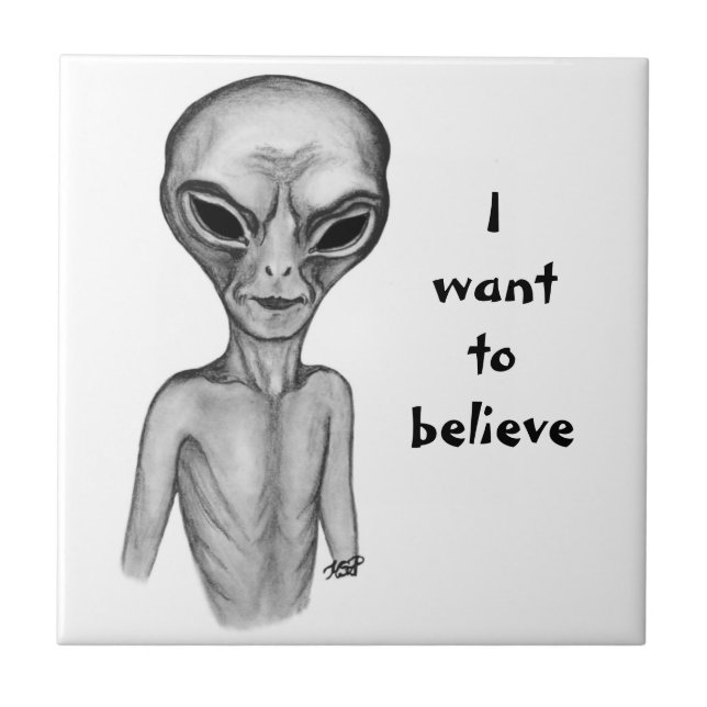 Azulejo Grey Alien , quiero creer (Frente)