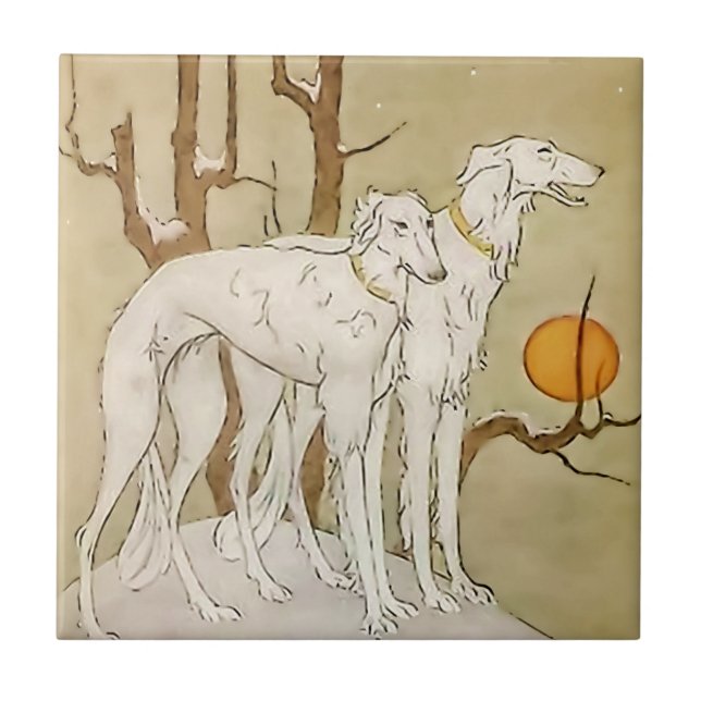 Azulejo “Greyhounds en invierno” de Marjorie Miller (Frente)