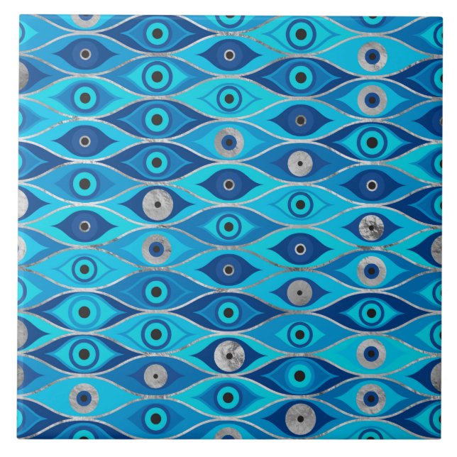 Azulejo Griego Mati Mataki - Patrón de ojos malvados en el (Frente)