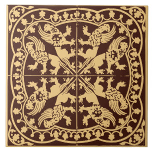 Azulejo Grifo de serpiente alada bestia medieval marrón do