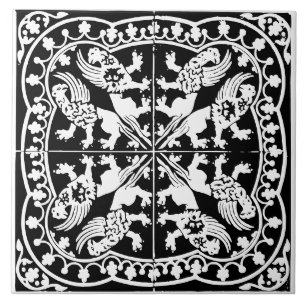 Azulejo Grifo de serpiente alada bestia medieval negro bla