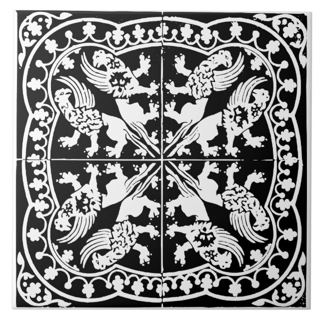 Azulejo Grifo de serpiente alada bestia medieval negro bla (Frente)