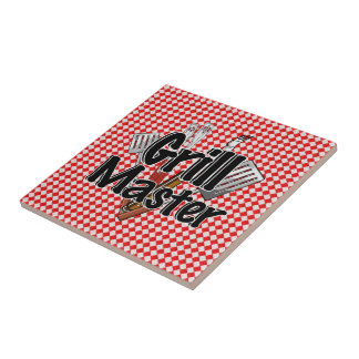 Azulejo Grill Master con herramientas de barbacoa y tabla