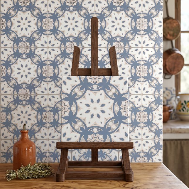 Azulejo Gris Azul Crema Blanco Patrón Geométrico Étnico (Subido por el creador)