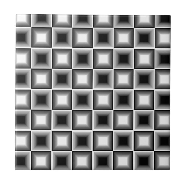 Azulejo Gris blanco del tablero de ajedrez 3D del negro (Frente)