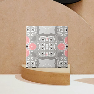 Azulejo Gris Brillante Y Rosa Intrincado Elegante Ornament