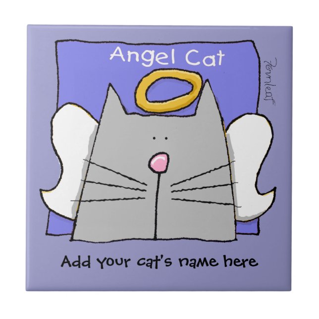 Azulejo Gris Cat Angel Personalizado (Frente)