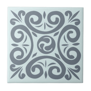 Azulejo Gris clásico sobre la luz Patrón intrincado azul
