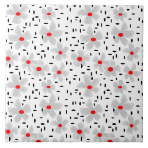 Azulejo gris con flores rojas sobre fondo blanco retro