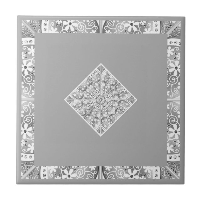 Azulejo Gris de encaje cerámico (Frente)