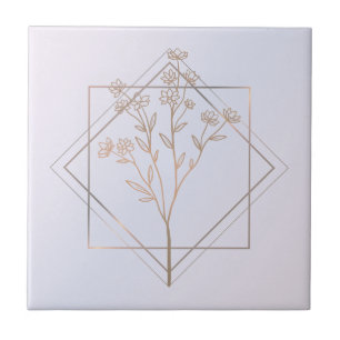 Azulejo Gris de lavanda con diseño floral dorado