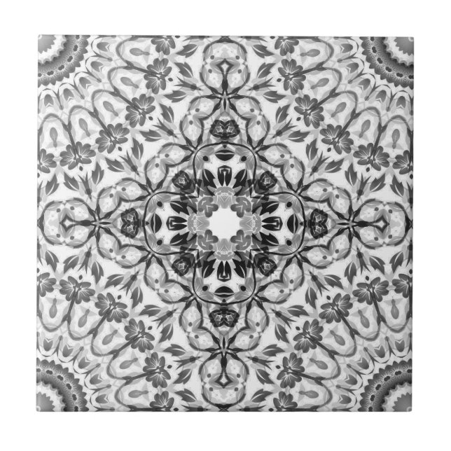 Azulejo Gris Floral Mandala Geométrica (Frente)