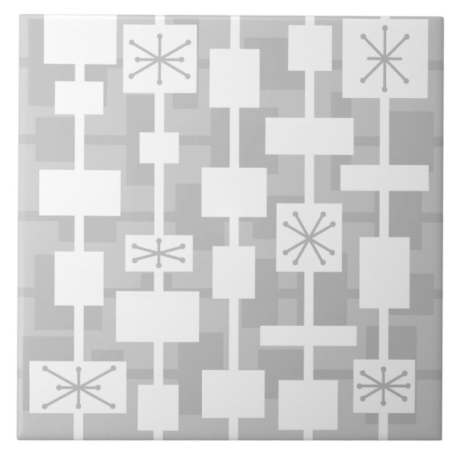 Azulejo Gris geométrico moderno de mediados de siglo (Frente)