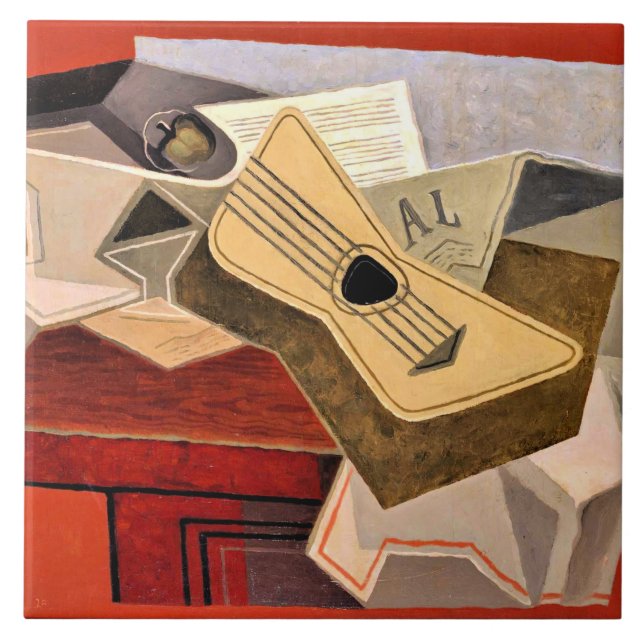 Azulejo Gris - Guitarra y periódico (Frente)