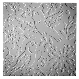 Azulejo Gris Ombre Pájaro Bosque Grabado en relieve Natur