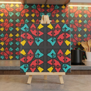 Azulejo Gris oscuro Turquesa amarillo rojo abstracto geomé