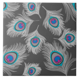 Azulejo Gris plateados/plumas grises del pavo real en el