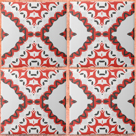Azulejo Gris Rojo Negro y Blanco Moderno Étnico Geométrico