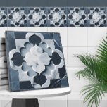 Azulejo Gris y platino de pizarra de quatrefoil marroquí<br><div class="desc">Gris y platino de pizarra de quatrefoil marroquí</div>