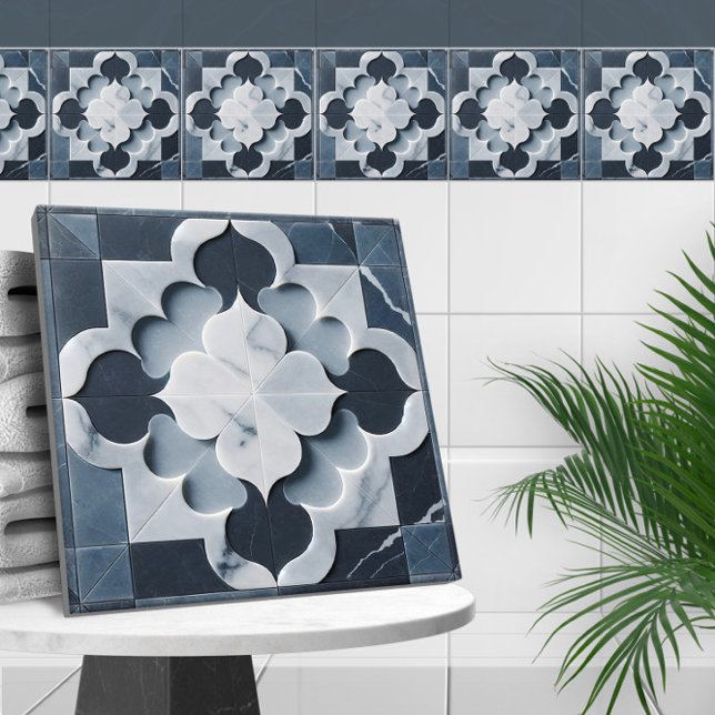 Azulejo Gris y platino de pizarra de quatrefoil marroquí (Subido por el creador)