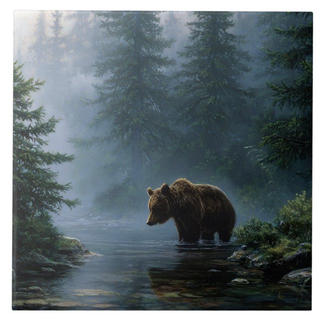 Azulejo Grizzly Bear Misty Forest (Frente)