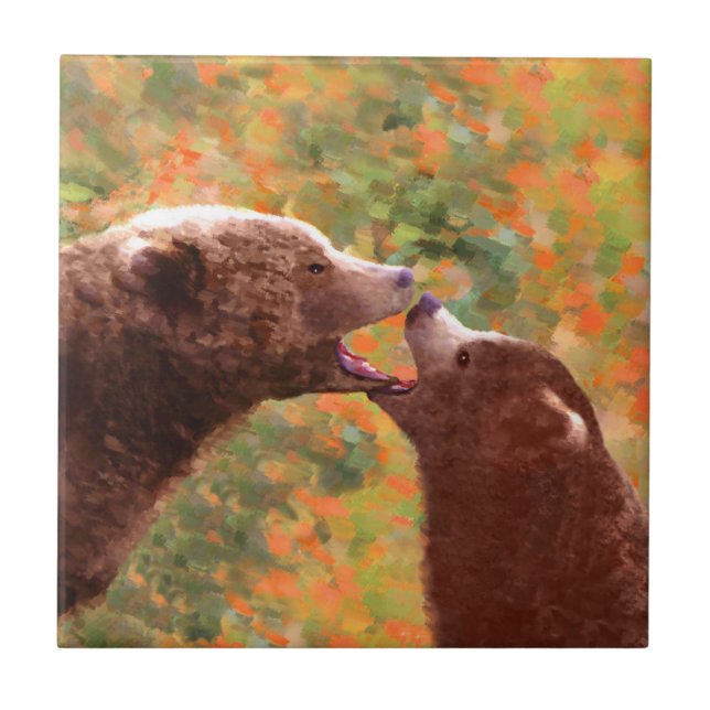 Azulejo Grizzly Bear Mom and Cub Painting - Wildlife Art (Frente)