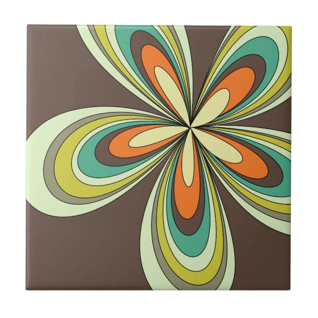 Azulejo Groovy 60's 70s Hippie Flor marrón Retro Daisy (Frente)