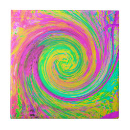 Azulejo Groovy Abstract Púrpura y Amarillo líquido Swirl