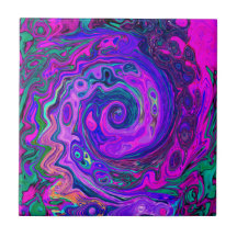 Groovy Abstracto Retro Magenta y Remolino de Púrpu