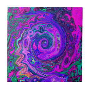 Azulejo Groovy Abstracto Retro Magenta y Remolino de Púrpu