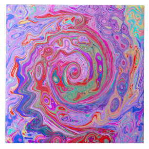 Azulejo Groovy Abstracto Retro Rojo, Púrpura y Rosa Remoli